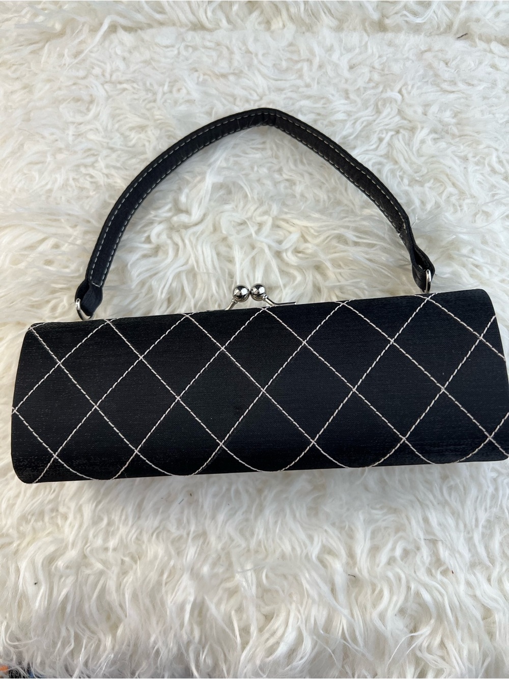 Black Quilted Top-Handle Evening Bag